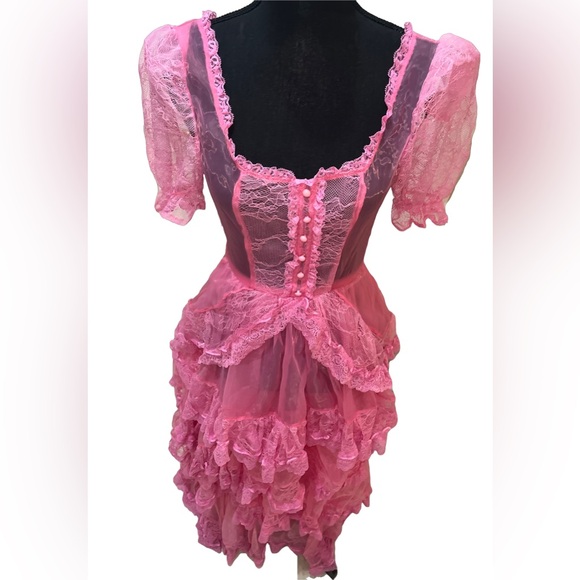 Current Mood Pretty Imperfect Gothic Ruffle Pink Lace Maxi Dress - Picture 5 of 6